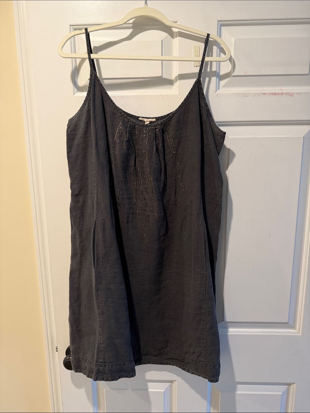 Eileen Fisher Charcoal Spaghetti-Strap Linen Tunic/Mini with Sequin Detail XL